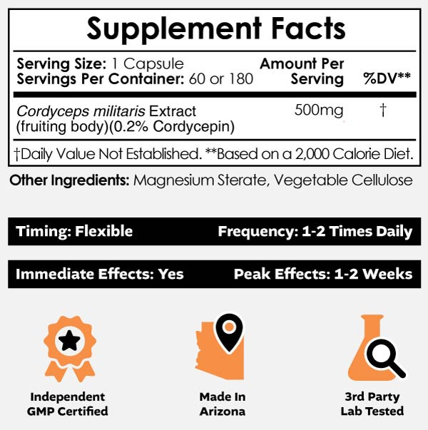 Nootropics Depot Cordyceps Mushroom Capsules, Whole Fruiting Body